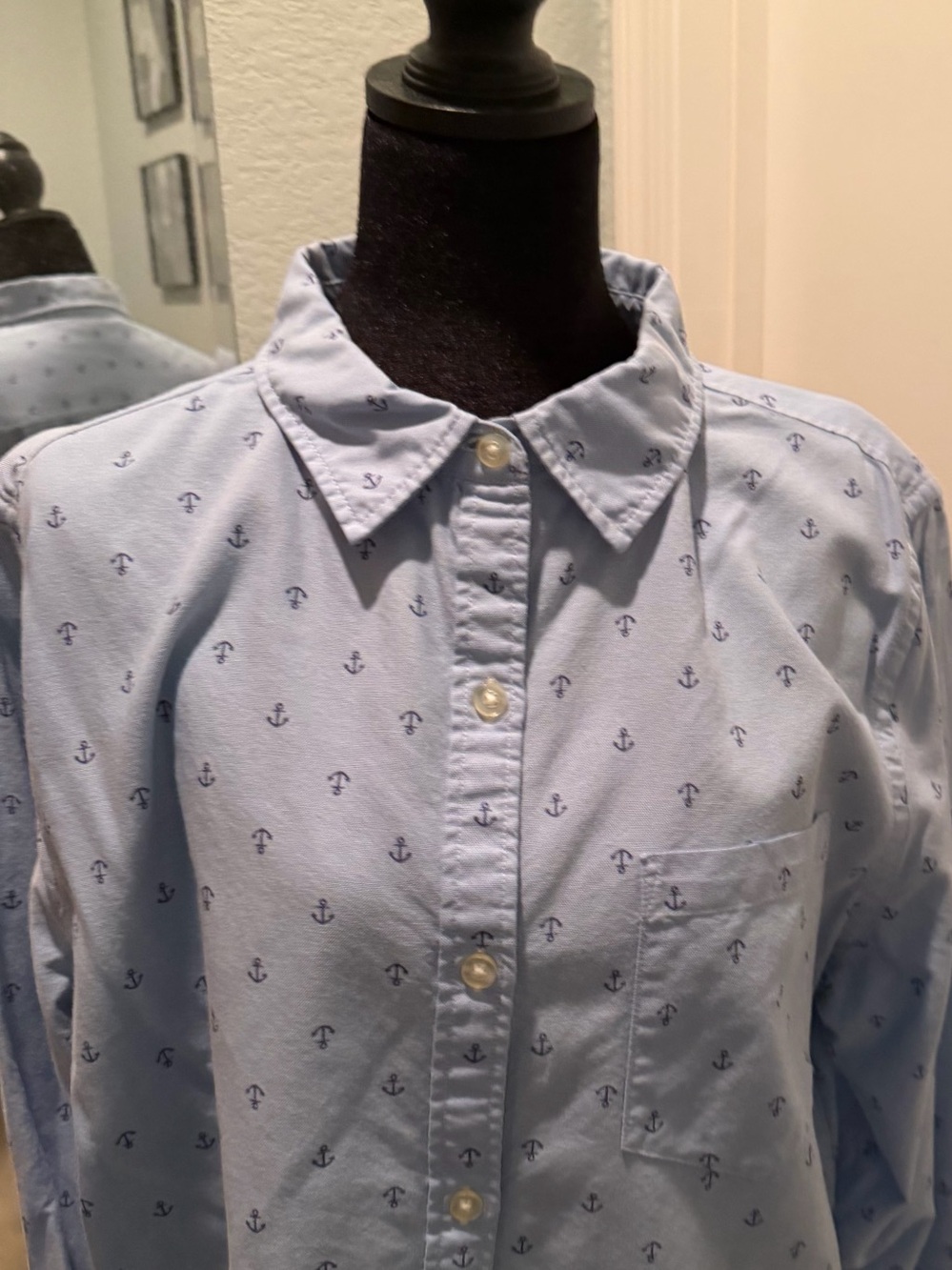 Amazon Essentials Light Blue Shirt with Navy Anchor Print